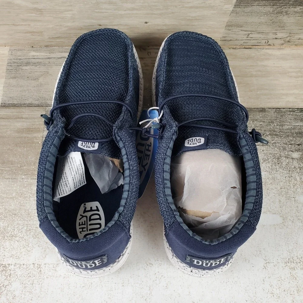 Hey Dude Wally Stretch Sox Kids Loafer Shoes Sz 6 J6 Navy Mesh Slip On Round Toe